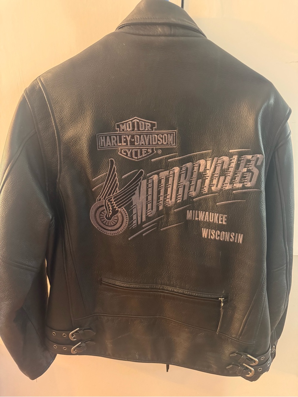 Harley-Davidson Black Leather Bomber Jacket with Embroidered Back Logo